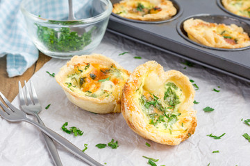 Mini quiche with bacon, using bread toast instead of dough