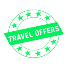 travel offers white wording on green Rectangle and Circle green stars