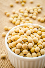 Soy beans in white bowl.