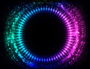 Shining lights abstract circle. Bright round frame. Vector abstract background.