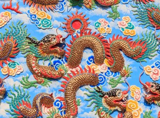 Dragon sculpture on the wall