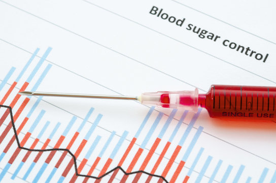 Sample blood for screening diabetic test in blood syringe.