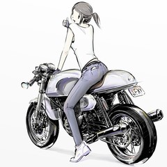 Obraz na płótnie Canvas illustration sketch boy and girl riding motorcycle
