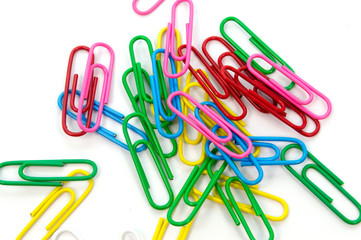 Paper clips colorful on white background