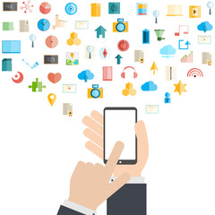 Smart phone and cloud technology with social network icons backg