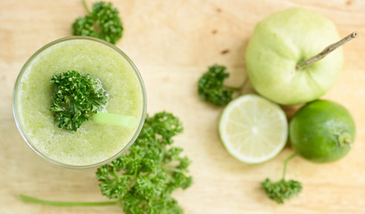 Bright background with green healthy drink