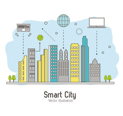 Smart city design. Social media icon. Technology concept