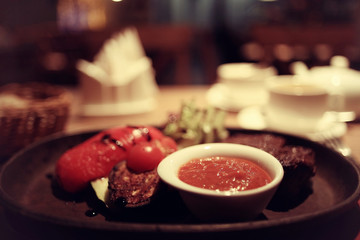 view of the restaurant warm toning