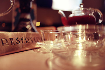 empty table background blur interior of the restaurant