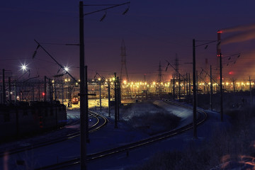 winter night view of the railway north landscape