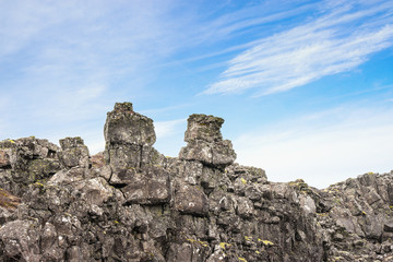 Bare cliffs in blue sky