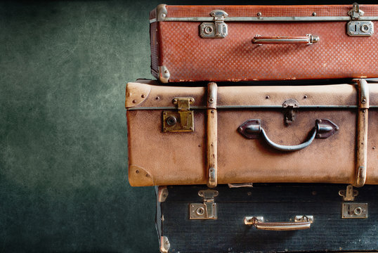 Vintage Stack Ancient Suitcases Concept Travel