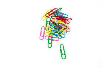 Paper clips colorful on white background
