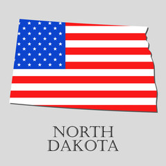 Map State of North Dakota in American Flag - vector illustration.