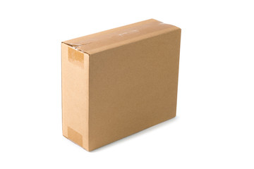 Closed cardboard Box or brown paper package box isolated with so