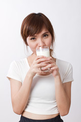 healthy woman with a glass of milk