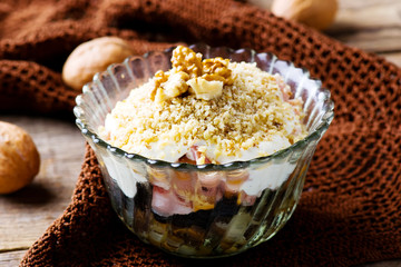 salad with smoked chicken and mayonnaise.