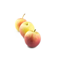 Three Red yellow apple on white background