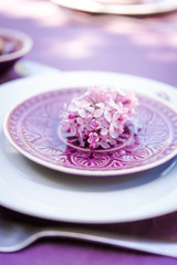 Purple Table set for a wedding dinner, vintage style