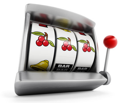 Slot machine with three cherries isolated on white background