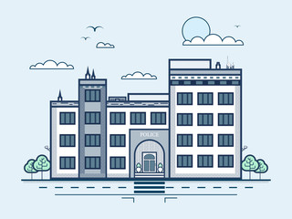 Obraz premium city street with police station, modern architecture in line style 