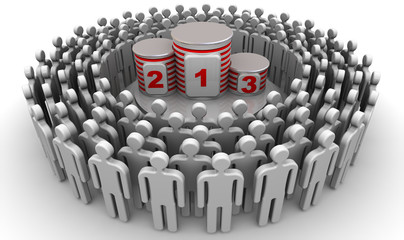 Fototapeta premium Podium winners and many applicants on a white surface. Isolated. 3D Illustration