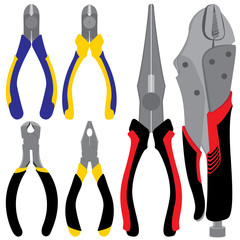 Long nose pliers. Cutting pliers design isolated on white background.