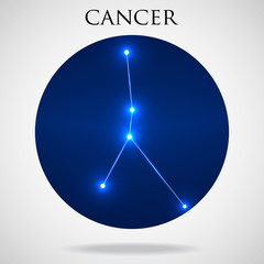 Constellation cancer zodiac sign isolated on white background, vector illustration
