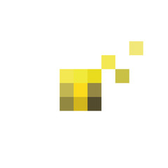 Pixel Letter T in the form of abstraction yellow vector sign into flat style, modern minimalism