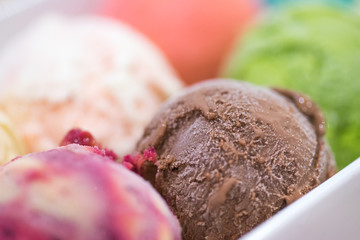 selective focus on chocolate ice cream