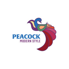 Peacock colored birds illustration of a modern design, high quality performance for your brand logo style flat