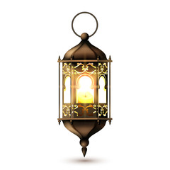 Intricate arabic lantern for ramadan celebration, isolated on white background.