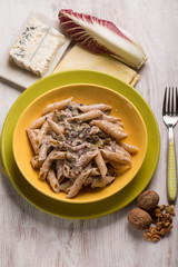 pasta with red chicory gongorzola and walnuts