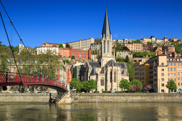 Fototapeta na wymiar The Church of Saint Georges at the shore of the Saone river, Lyon, France.