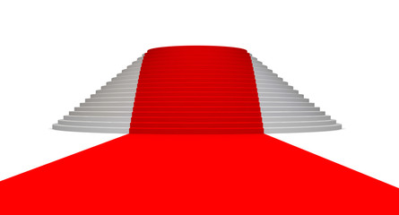 Red carpet and empty pedestal with steps. Isolated. 3D Illustration