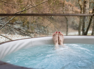 Relaxing in hot tub