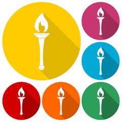 Torch icons set with long shadow