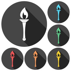 Torch icons set with long shadow