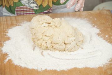 Women's hands preparing fresh yeast dough