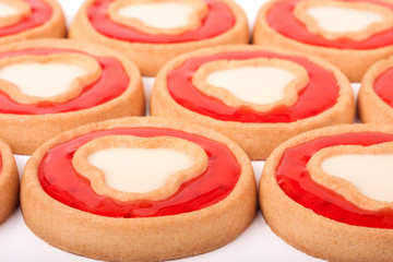 cookies with jelly and hearts as a background