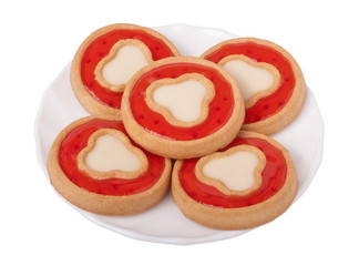 cookies with  jelly on a plate isolated  white background