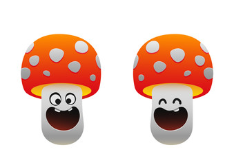 cheerful mushroom smiling two types red