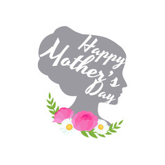 Vector illustraion greeting cart Happy Mothers Day lettering woman