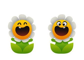 cartoon flower smiling two types chamomile