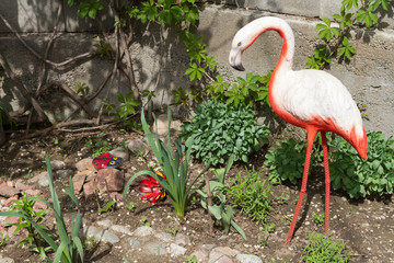 artificial concrete flamingos