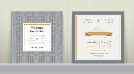 Art Deco Wedding Invitation Card in Gold and Gray colour