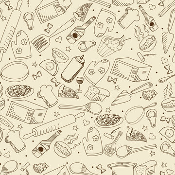 Kitchen seamless retro vector illustration