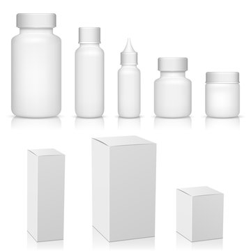 Blank set of plastic packaging bottles with box
