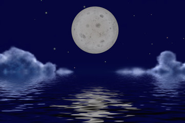 Naklejka na ściany i meble moon planet on sky blur foregrounds above water