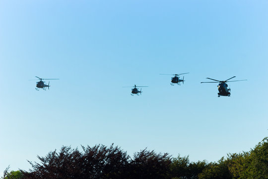 Military helicopters in the sky